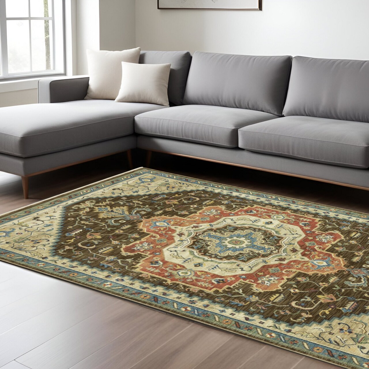 Edge Collections - 8' X 11' - Brown - Oriental Area Rug with Tassel Ends for Stylish Interiors - 1 Piece